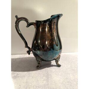 Vintage Oneida Silverplate Ice Water Pitcher with Ice Lip – Ornate Feet – Classi